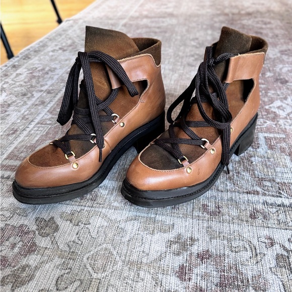Rare Miista Brown Leather Studded Lace-Up Boots 41 - Picture 3 of 6